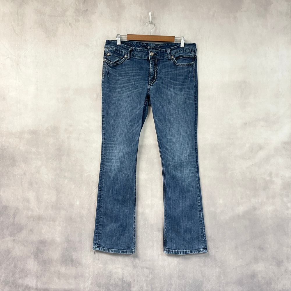 Seven7 Womens Bootcut Jeans Size 14 Blue Dark Wash Contrast Stitch Y2K McBling